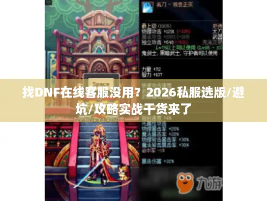 找DNF在线客服没用？2026私服选版/避坑/攻略实战干货来了