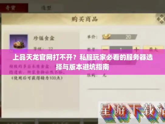 上品天龙官网打不开？私服玩家必看的服务器选择与版本避坑指南