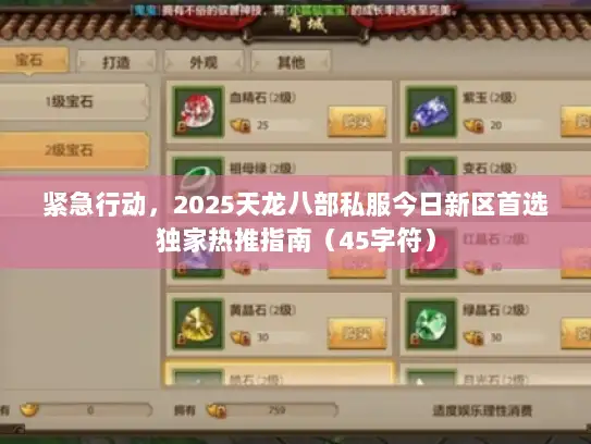 紧急行动，2025天龙八部私服今日新区首选独家热推指南（45字符）