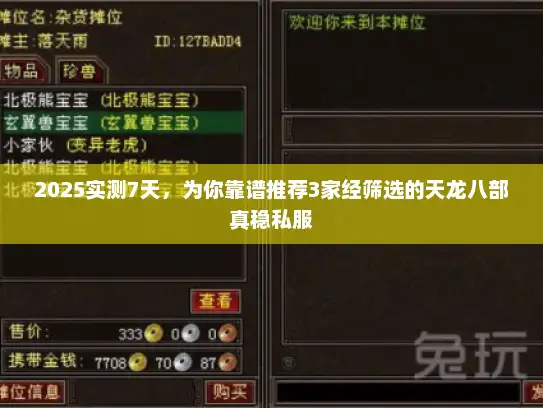 2025实测7天，为你靠谱推荐3家经筛选的天龙八部真稳私服