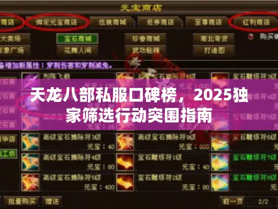 天龙八部私服口碑榜，2025独家筛选行动突围指南