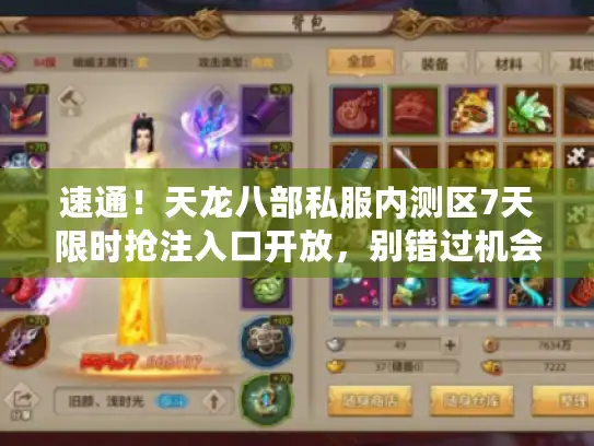 速通！天龙八部私服内测区7天限时抢注入口开放，别错过机会