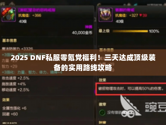2025 DNF私服零氪党福利！三天达成顶级装备的实用路线攻略