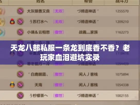 天龙八部私服一条龙到底香不香？老玩家血泪避坑实录