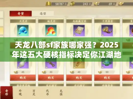 天龙八部sf家族哪家强？2025年这五大硬核指标决定你江湖地位