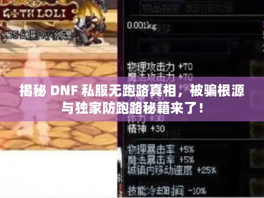 揭秘 DNF 私服无跑路真相,被骗根源与独家防跑路秘籍来了! 揭秘 DNF 私服无跑路真相,被骗根源与独家防跑路秘籍来了!