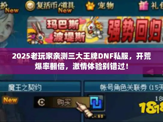 2025老玩家亲测三大王牌DNF私服，开荒爆率翻倍，激情体验别错过！
