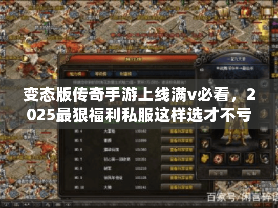 变态版传奇手游上线满v必看，2025最狠福利私服这样选才不亏！