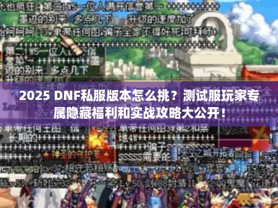 2025 DNF私服版本怎么挑？测试服玩家专属隐藏福利和实战攻略大公开！