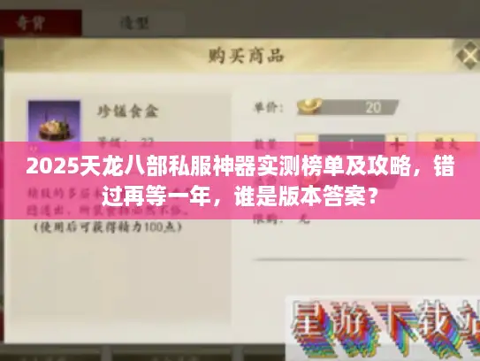 2025天龙八部私服神器实测榜单及攻略，错过再等一年，谁是版本答案？