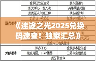 《迷途之光2025兑换码速查！独家汇总》
