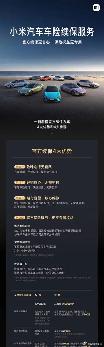 超值续保小米SU7车险：300万三者+全损改，仅需2121元！