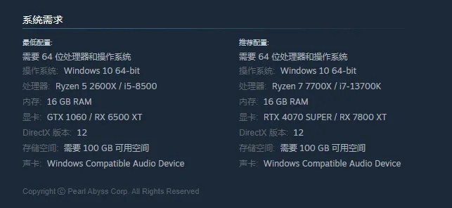 想玩红色沙漠？PC 配置官宣！1060 畅玩，仅需 135GB 空间